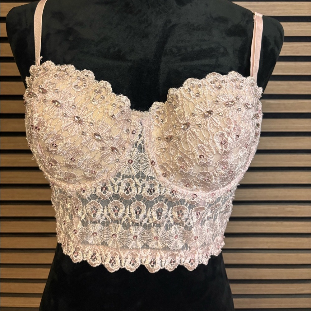 Windsor Lace Bustier in Cream and Pink